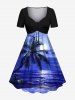 Coconut Tree Boat Seascape Cloud Print Plus Size Matching Hawaii Beach Outfit For Couples -  