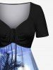 Coconut Tree Boat Seascape Cloud Print Plus Size Matching Hawaii Beach Outfit For Couples -  