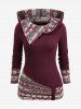 Haut à capuche asymétrique à manches longues et imprimé floral ethnique - Rouge foncé XXL