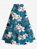 Plus Size Hibiscus Flowers Tropical Leaf Print Split Hawaii Skirt -  