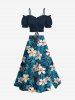 Plus Size Hibiscus Flowers Tropical Leaf Print Split Hawaii Skirt -  