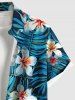 Plus Size Hibiscus Flowers Tropical Leaf Print Buttons Pocket Hawaii Shirt For Men -  