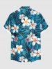 Plus Size Hibiscus Flowers Tropical Leaf Print Buttons Pocket Hawaii Shirt For Men -  