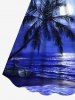 Robe hawaïenne cintrée grande taille à imprimé cocotiers, bateau, paysage marin et nuages - Bleu Ciel 2X