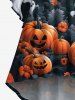 Plus Size Halloween Pumpkin Ghost Flowers Print Ruched Flare Sleeves High Low Dress -  
