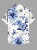 Plus Size Flowers Print Buttons Pocket Hawaii Shirt For Men -  