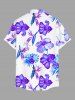 Plus Size Hibiscus Flowers Tropical Leaf Print Buttons Pocket Hawaii Shirt For Men -  