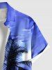 Plus Size Coconut Tree Boat Seascape Cloud Print Buttons Pocket Hawaii Shirt For Men -  