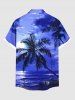 Plus Size Coconut Tree Boat Seascape Cloud Print Buttons Pocket Hawaii Shirt For Men -  