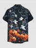 Plus Size Halloween Pumpkin Ghost Flowers Print Buttons Pocket Shirt For Men -  