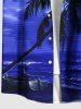 Plus Size Coconut Tree Boat Seascape Cloud Print Buttons Pocket Hawaii Shirt For Men -  
