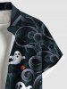 Chemise grande taille à boutons et poches pour homme, imprimé citrouille, fantôme et fleurs d'Halloween - Noir 6XL
