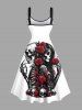 Plus Size Skull Skeleton Lovers Rose Flower Print Halloween Lace Up A Line Tank Dress -  