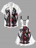 Plus Size Skull Skeleton Lovers Rose Flower Print Halloween Lace Up A Line Tank Dress -  