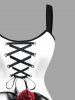 Plus Size Skull Skeleton Lovers Rose Flower Print Halloween Lace Up A Line Tank Dress -  