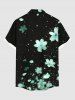 Chemise hawaïenne grande taille à imprimé galaxie et pétales de fleurs ombrés avec poches boutonnées pour homme - Noir 5XL