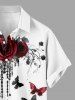 Chemise grande taille à imprimé papillon et branches de roses peintes à l'encre pour homme, avec poches à boutons, pour Halloween - Blanc M