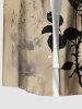Plus Size Ink Painting Skull Rose Flower Leaf Print Halloween Button Pocket Shirt For Men -  