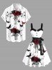 Plus Size Ink Painting Rose Flower Tassel Butterfly Print Halloween Button A Line Dress with Removable Belt -  