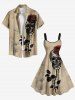 Plus Size Ink Painting Skull Rose Flower Leaf Print Halloween A Line Tank Dress -  