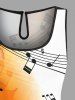 Combinaison grande taille à imprimé feuilles et symboles musicaux ombrés hawaïens avec cordon de serrage et poches - Orange Foncé 3X