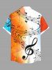Chemise hawaïenne grande taille à imprimé feuilles et symboles musicaux ombrés et poches boutonnées pour homme - Orange 5XL