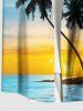 Plus Size Coconut Tree Sea Ombre Sunset Print Hawaii Button Pocket Shirt For Men -  