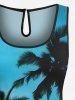 Plus Size Coconut Tree Sea Ombre Sunset Print Hawaii Drawstring Pocket Romper -  