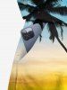 Plus Size Coconut Tree Sea Ombre Sunset Print Hawaii Drawstring Pocket Romper -  