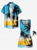 Plus Size Coconut Tree Sea Ombre Sunset Print Hawaii Drawstring Pocket Romper -  