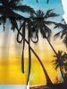 Plus Size Coconut Tree Sea Ombre Sunset Print Hawaii Drawstring Pocket Romper -  