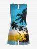 Plus Size Coconut Tree Sea Ombre Sunset Print Hawaii Drawstring Pocket Romper -  