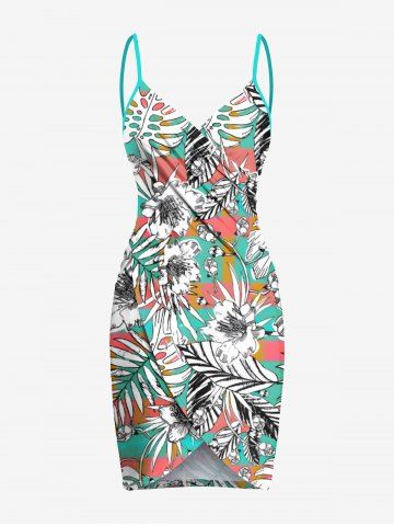 Plus Size Flowers Leaf Ombre Plaid Print Convertible Hawaii Beach Cover - GREEN - 4X