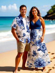Flowers Print Plus Size Matching Hawaii Beach Outfit For Couples -  