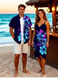 Ombre Hibiscus Flower Leaf Print Plus Size Matching Hawaii Beach Outfit For Couples -  