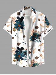 Plus Size Flowers Leaf Print Buttons Pocket Hawaii Shirt For Men -  