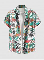 Plus Size Flowers Leaf Ombre Plaid Print Buttons Pocket Hawaii Shirt For Men -  