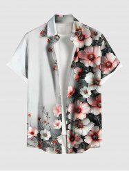 Plus Size Flowers Ombre Print Buttons Pocket Hawaii Shirt For Men -  