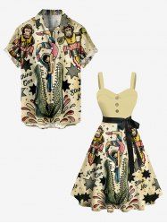 Acrobatics Monkey Girl Crocodile Star Print Plus Size Matching Hawaii Beach Outfit For Couples -  