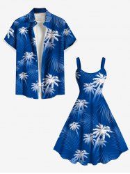 Tropical Leaf Coconut Tree Print Plus Size Matching Hawaii Beach Outfit For Couples -  