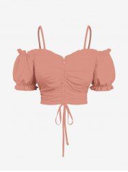 Plus Size Cinched Ruched Ruffles Cold Shoulder Cami Top -  