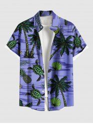 Plus Size Coconut Tree Turtle Shell Flowers Pineapple Print Buttons Pocket Hawaii Shirt For Men -  