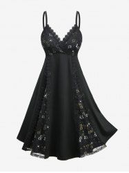 Plus Size Gilding Floral Lace Sequins Patchwork Surplice A Line Party Cami Dress -  
