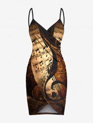 Robe de plage convertible grande taille à imprimé symboles musicaux vieillis - Noir S