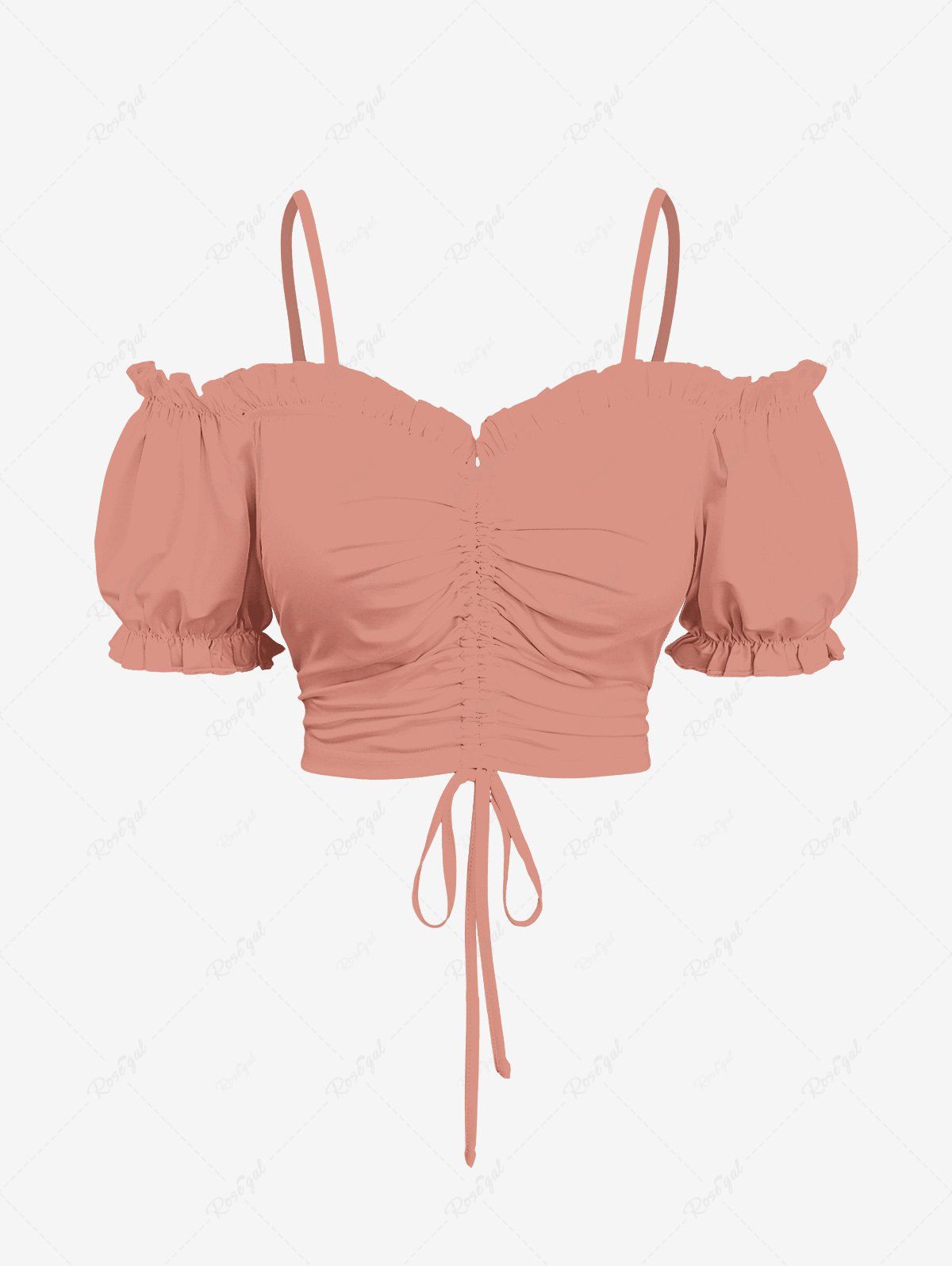 Outfits Plus Size Cinched Ruched Ruffles Cold Shoulder Cami Top  