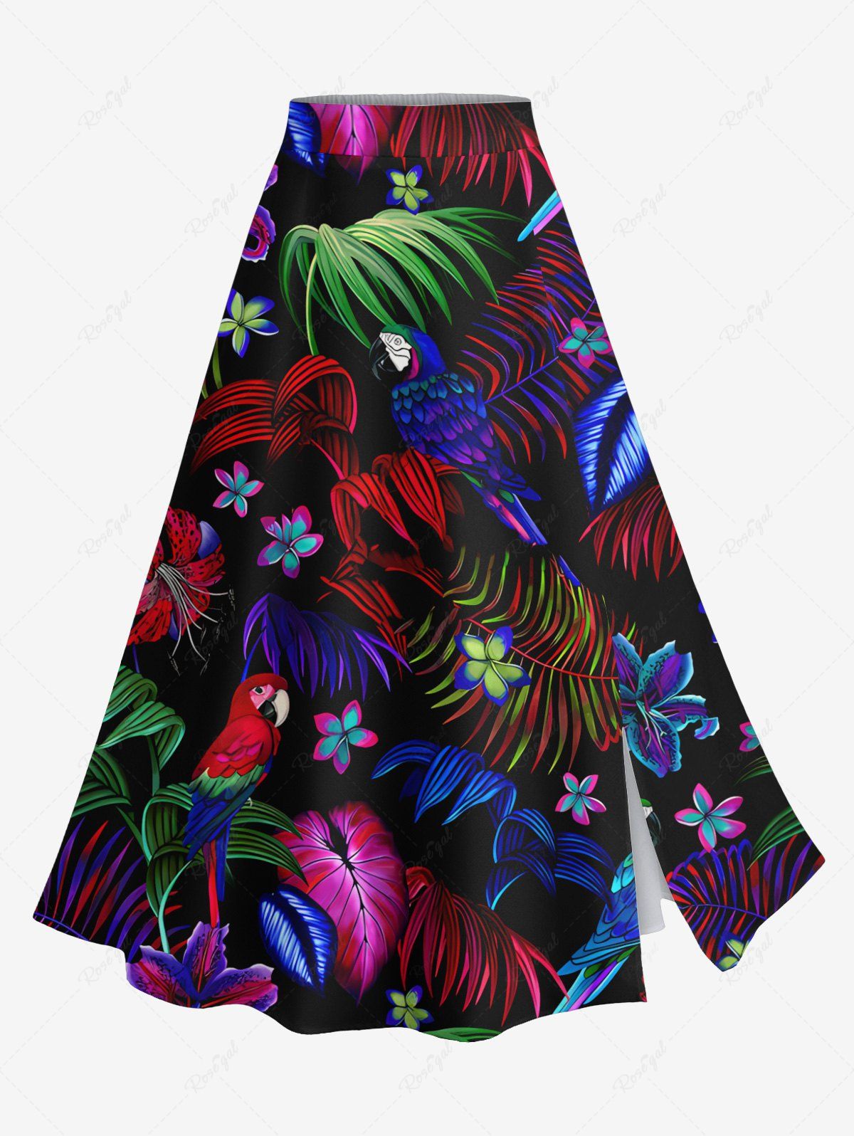 New Plus Size Ombre Tropical Leaf Hibiscus Flower Parrot Print Hawaii Split A Line Skirt  