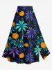 Ensemble assorti grande taille avec haut cintré uni et jupe trapèze fendue à imprimé feuilles tropicales et citrouilles de cocotier - Vert 