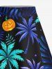 Ensemble assorti grande taille avec haut cintré uni et jupe trapèze fendue à imprimé feuilles tropicales et citrouilles de cocotier - Vert 