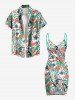 Tenue de plage hawaïenne assortie grande taille à imprimé écossais, fleurs et feuilles, pour couples - Vert 