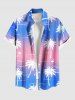 Ensemble chemise et barboteuse hawaïennes assorties, grande taille, tenue de plage, motif cocotier, flamant rose, dégradé, colorblock, imprimé pour couples - Bleu clair 